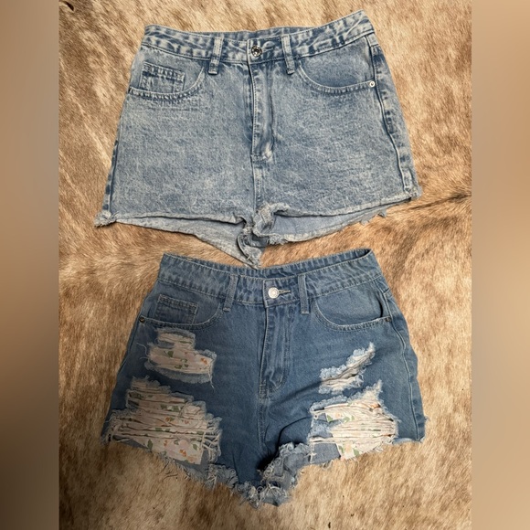 SHEIN Pants - SHEIN Blue Distressed Jean Shorts